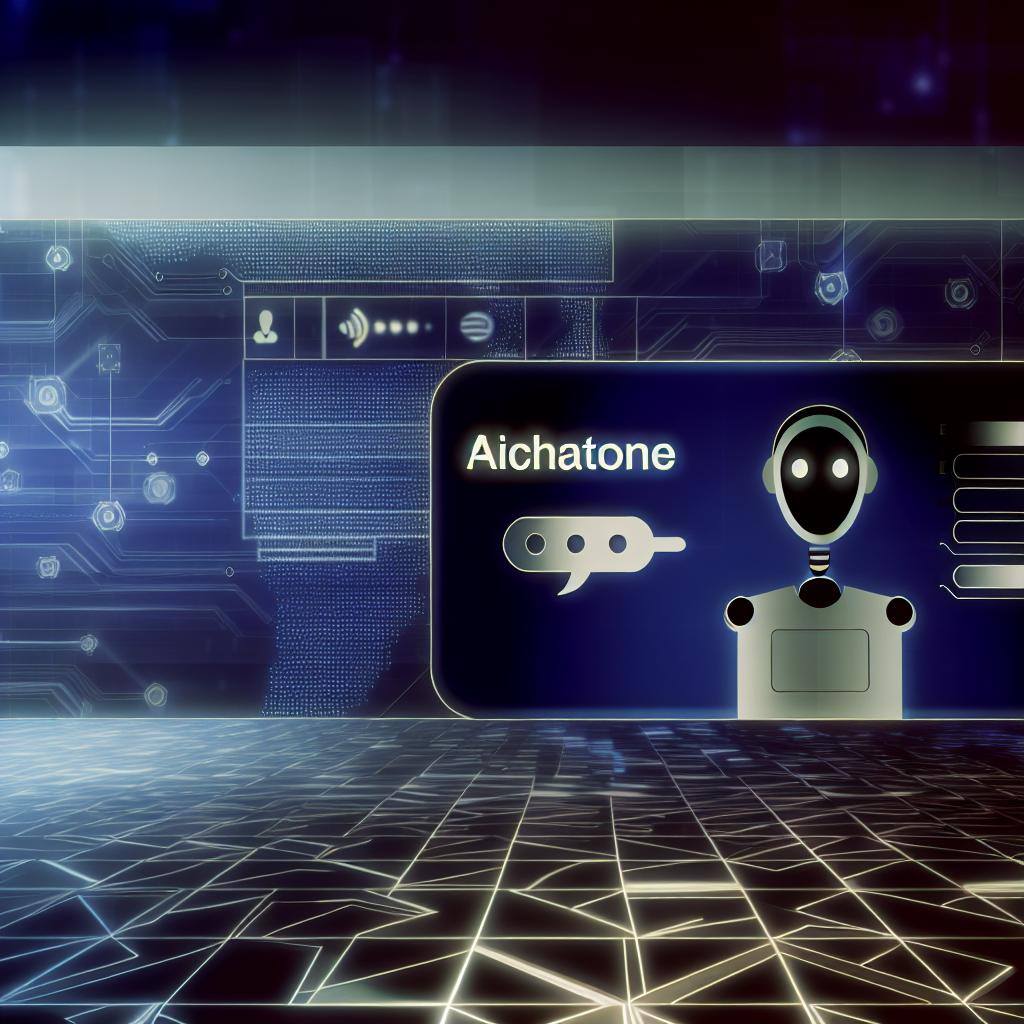 A sleek, futuristic interface displaying a chatbot named AIChatOne with various interactive features and options. The background shows digital lines and patterns, emphasizing a modern and cutting-edge technology.