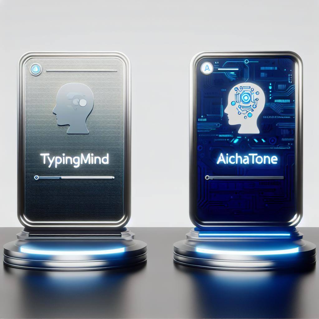 An image showing two futuristic chatbot platforms, TypingMind and AIChatOne, with advanced AI technology in a sleek and modern interface.